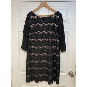 Jessica Howard Black Lace Shift Dress Sheer Cocktail Party Career Elegant XL 16